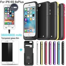 6800/3800mAh External power bank case Power pack Charger Backup Battery Case For iphone 6 6s Plus with USB line Tempered glass