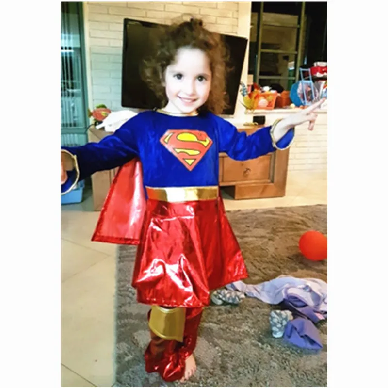 Супергерой супер девушка костюмы для косплея детская Волшебная Одежда нарядное платье для женщин Хэллоуин клиент синий женский Супермен