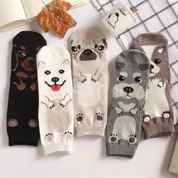Забавный Женщины 3D собака мультфильм носки милые женские Мопс такса самоед Шнауцер корги Щенок животных хлопок короткие носки дешевые