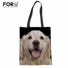 FORUDESIGNS/женские сумки для покупок с принтом собаки золотого ретривера, холщовые сумки, сумка на плечо для девочек, новая модная вместительная сумка