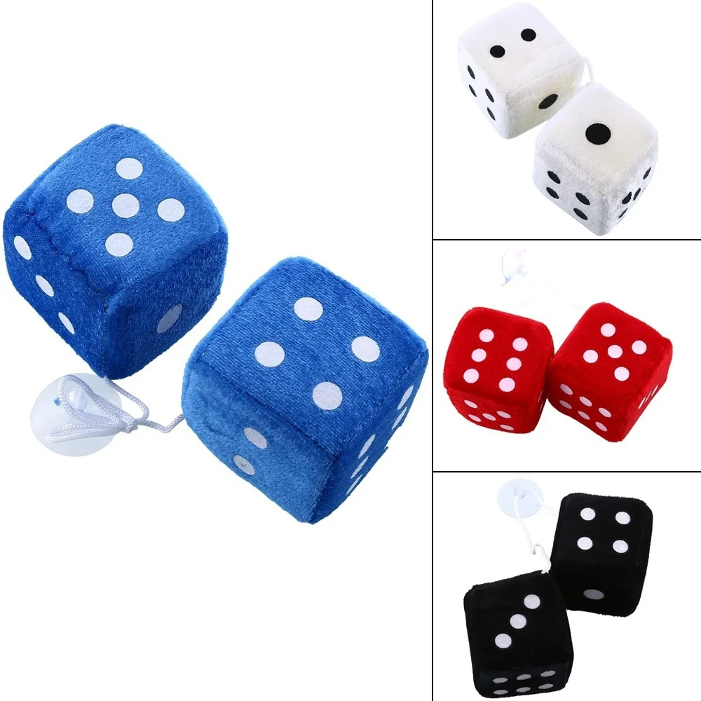 

New 1 Pair Vintage Car Hanging Cute Fuzzy Dice Dots Toy Rear View Mirror Hangers Plush Universal Stuffed Plush Dice Toy