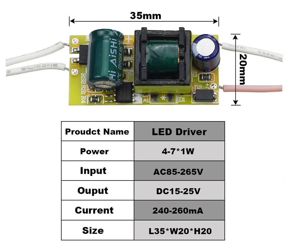 1-24 Вт Светодиодный драйвер входной AC85V-265V источник Питания постоянный ток 300 мА для освещения