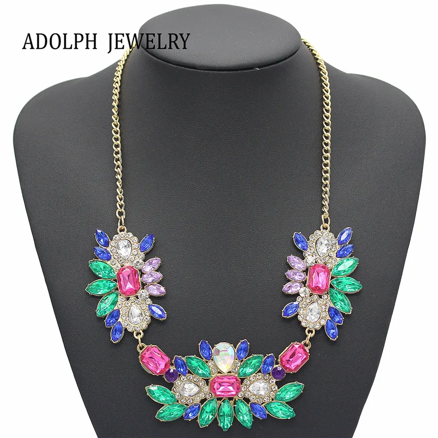 

ADOLPH Jewelry Wholesale 2017 Newest Delicate And Pretty Rhinestones Gem Flowers Statement Necklaces & Pendants For Women Hot