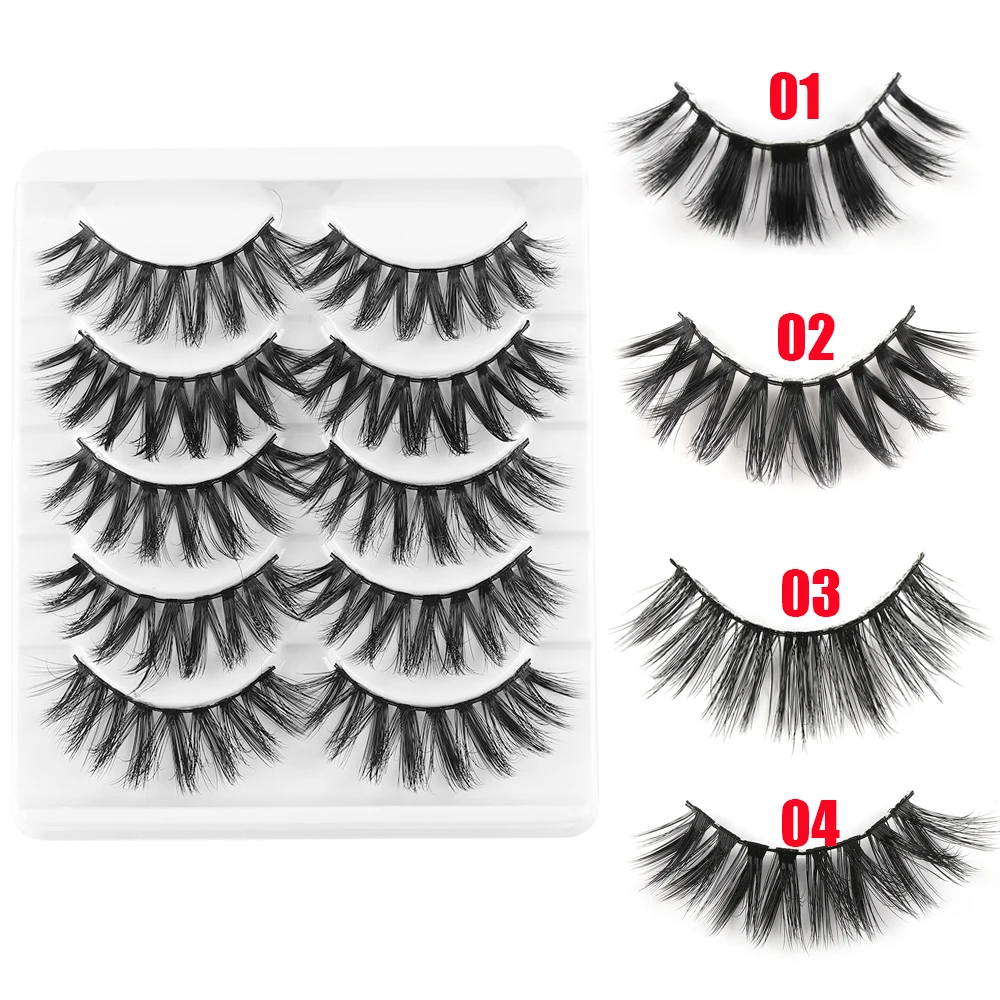 5 Pairs/Pack 3D Mink Hair False Eyelash Thick Cross Wispy Charming Eyelashes Handmade Long Fluffy Eye Makeup Lashes | Красота и