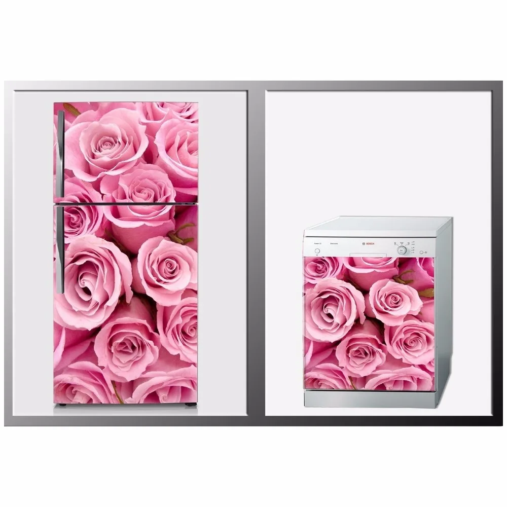 

DIY Romantic Pink Rose Waterproof SelfAdhesive Refrigerator Dishwasher Door Sticker Wallpaper kitchen accessories wall sticker