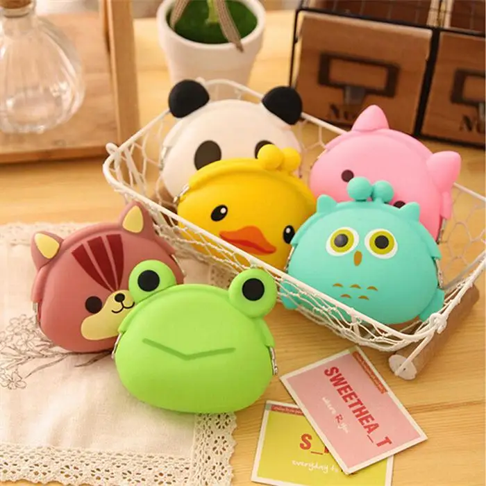 Desk Set Mini Hasp Kids Coin Headphone Earphone Storage Bags Cartoon Animal Pretty Jelly Silicone Coin Bag Storage For Kid Gift