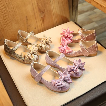 

Spring Summer Girls Flat Dress Shoes Bow Knot Princess Glitter Shoes Casual PU Leather Shoes Espadrilles Size 21-36 Moccasin