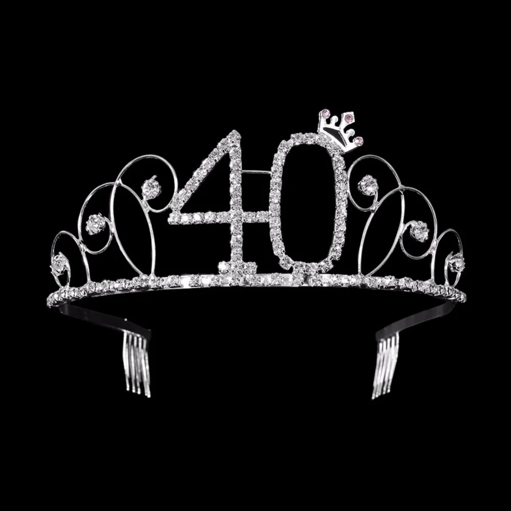 BABEYOND Crystal Tiara Birthday Crown Princess Crown Hair Accessories Silver Rhinestone Diamante Happy 16182030405060708090th Birthday (100 Birth) (9)