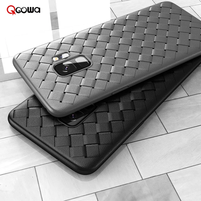 Special Price Qoowa Top quality cross soft weaving leather pattern breathable grid case for Samsung galaxy S9 (5.8'') for S9 plus (6.2'') 