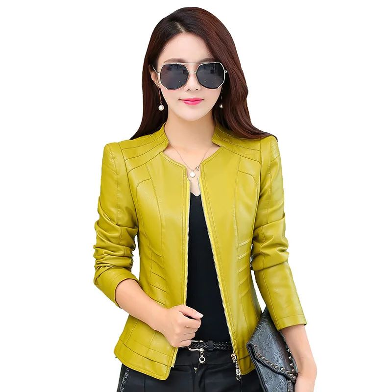 

Women Spring Autumn 2017 New Leather Coat Women Short Slim Motorcycle Leather Clothing Female Plus Size 4XL Leather Jacket Y576