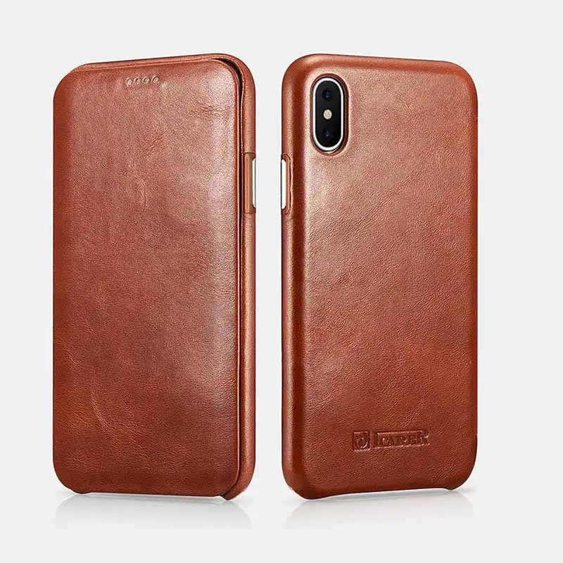 Icarer для IPhone X Case из натуральной кожи кошелек чехол для iPhone X XS Apple изогнутый край флип чехол-книжка Магнитный защитный чехол - Цвет: Brown