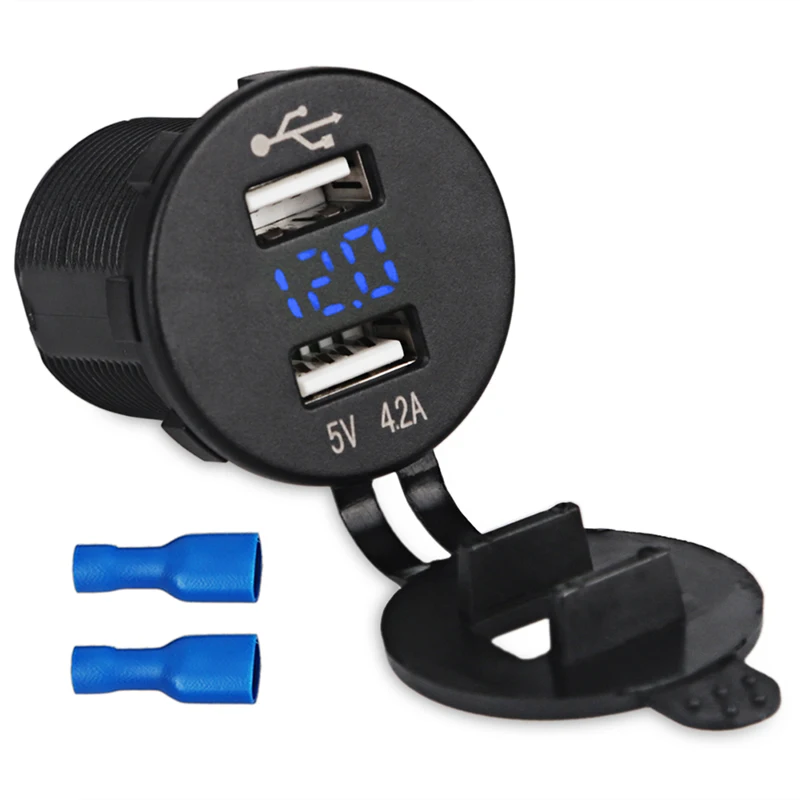 12-24V USB Socket Motorcycle Boat USB Socket With Voltmeter Power Adapter Phone Car Charger for Motorbike For Xiaomi Waterproof