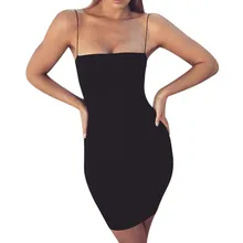 Летнее черное сексуальное платье женская одежда сексуальное однотонное платье без рукавов на бретельках Бандажное платье готическое облегающее платье vestidos