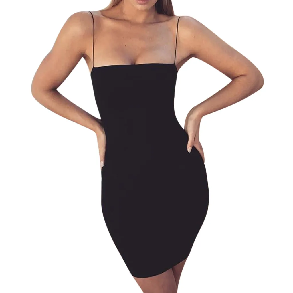 

Summer Black Sexy Dress Women Clothes 2019 Sexy Solid Sleeveless Spaghetti Strap Bandage Dress Gothic Bodycon Dress vestidos