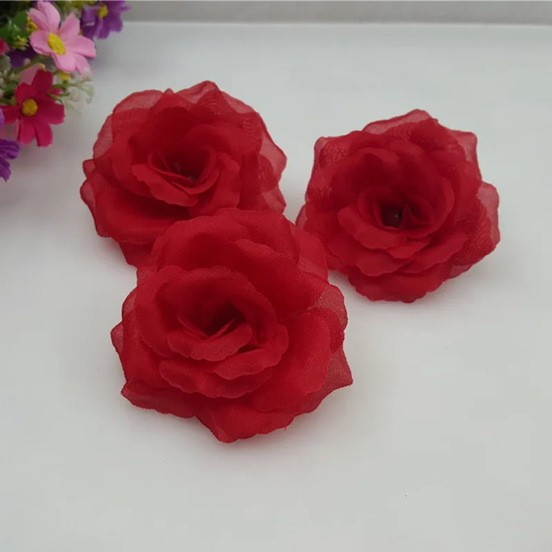 

1 piece 8cm Red rose flower head silk Artificial Flowers For Wedding party Decoration flower DIY Decorative Wreath Fake Flowers