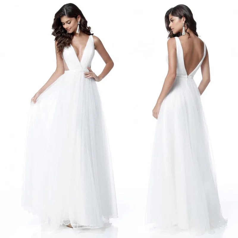 

2018 Backlakegirls New Arrival High-end New Pattern A-line Evening Dress Wish Feel Deeply Deep V Chiffon Full Dress As Pictures