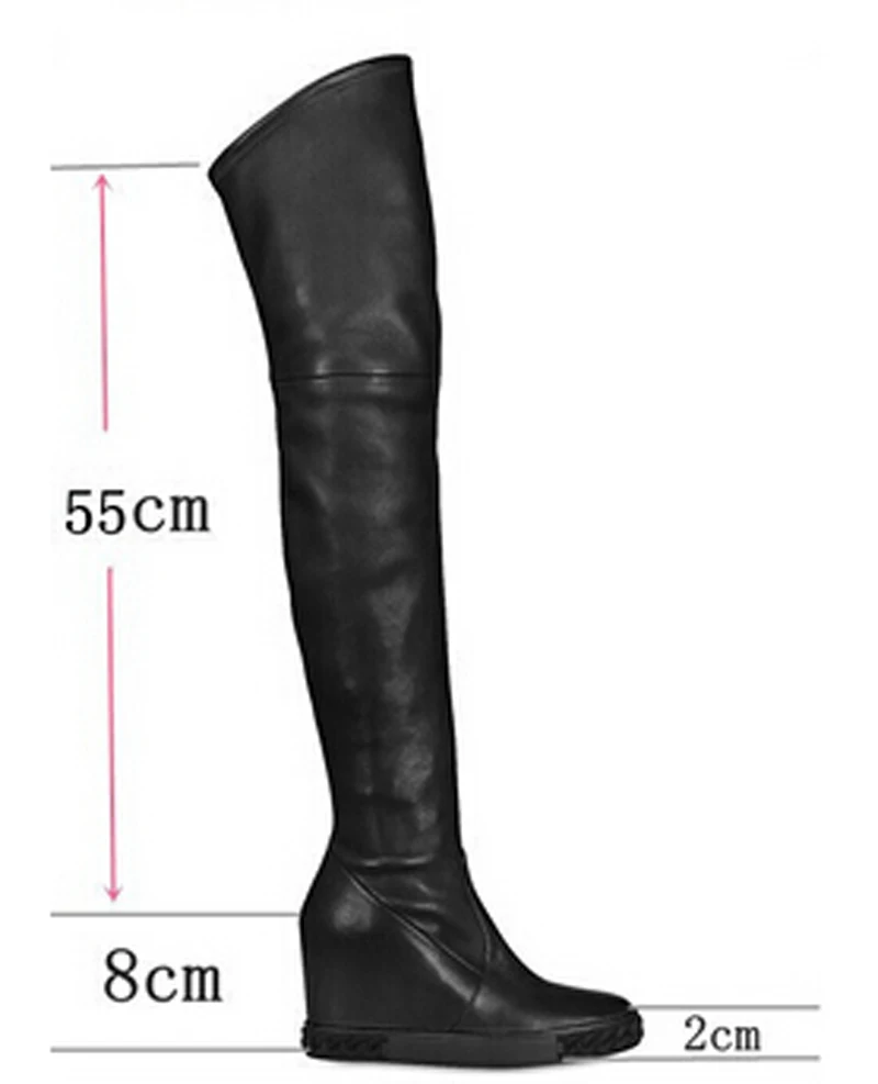 New Fashion High Quality Black Red Leather Boots Round Toe Slip-On Wedges Over The Knee Boots Spring/Autumn Women Long Boots New Fashion High Quality Black Red Leather Boots Round Toe Slip-On Wedges Over The Knee Boots Spring/Autumn Women Long Boots