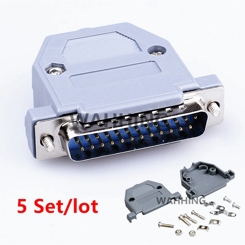 

5 Set 25P DB25 Centronics Port Connector DB 25Pin Male socket Plug connector Copper DB25 Adapter with Plastic Case DIY HY854