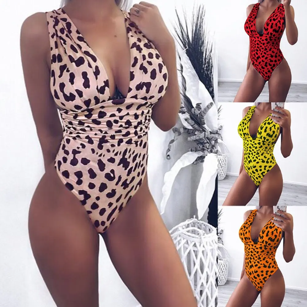 

Vertvie Women Sexy Bikini Set Retro Leopard Printed One-piece Swimsuit Bathing Suits Push-Up Criss Cross Back Female Beach Wear