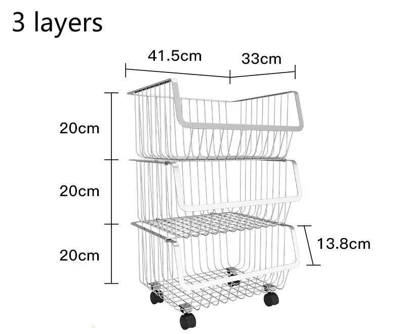 Бытовая корзина для овощей, полка для хранения, кухонная стойка, напольная многослойная рама из нержавеющей стали 304 WF4021721 - Цвет: 3 layers