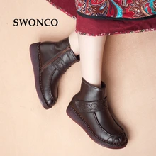 

SWONCO Women's Winter Boots Genuine Leather Warm Plush Mother Snow Boot Ankle Boots For Women Platform Rubber Sole Woman Shoes