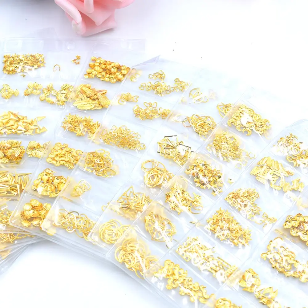 

100PCS/PACK 3D Hollow Metal Frame DIY Nail Art Decorations Gold Rivet Manicure Accessories MIix Shape Nail Studs