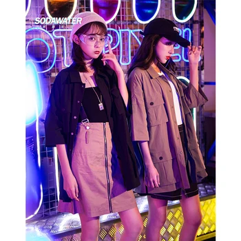 

SODA WATER Multi-pocket Casual Shirt Shirt Women Short Sleeve Shirt Women Dress Shirts Brand Casual Korean Style Women 9212S