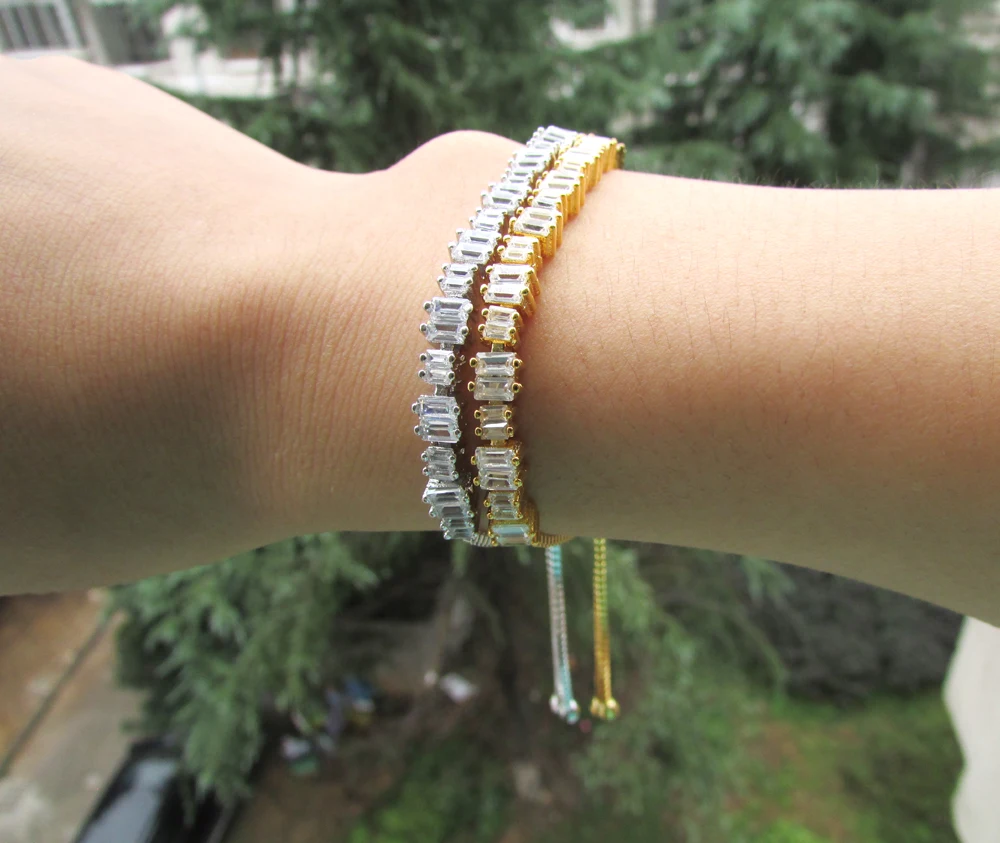 Теннисный Браслет AAA багет кубический цирконий сверкающее украшение ювелирные изделия свадебный подарок Яркие Браслеты