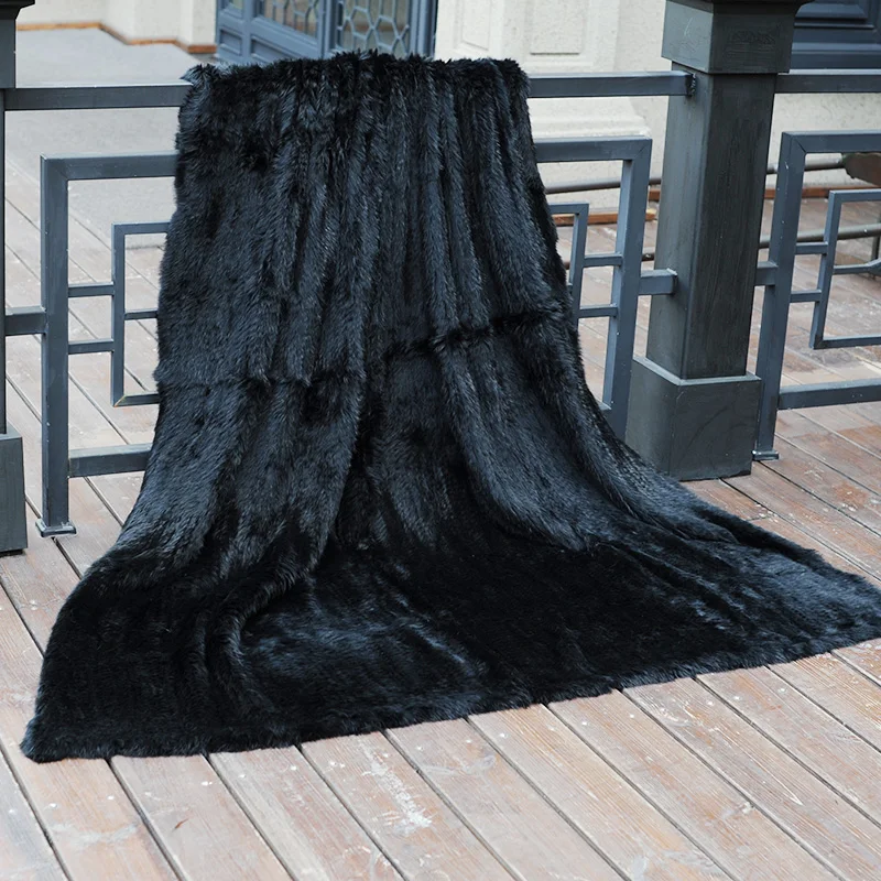 

CX-D-10C 2019 Hot Sale Black Colour Hand Knitted Rabbit Fur Blanket