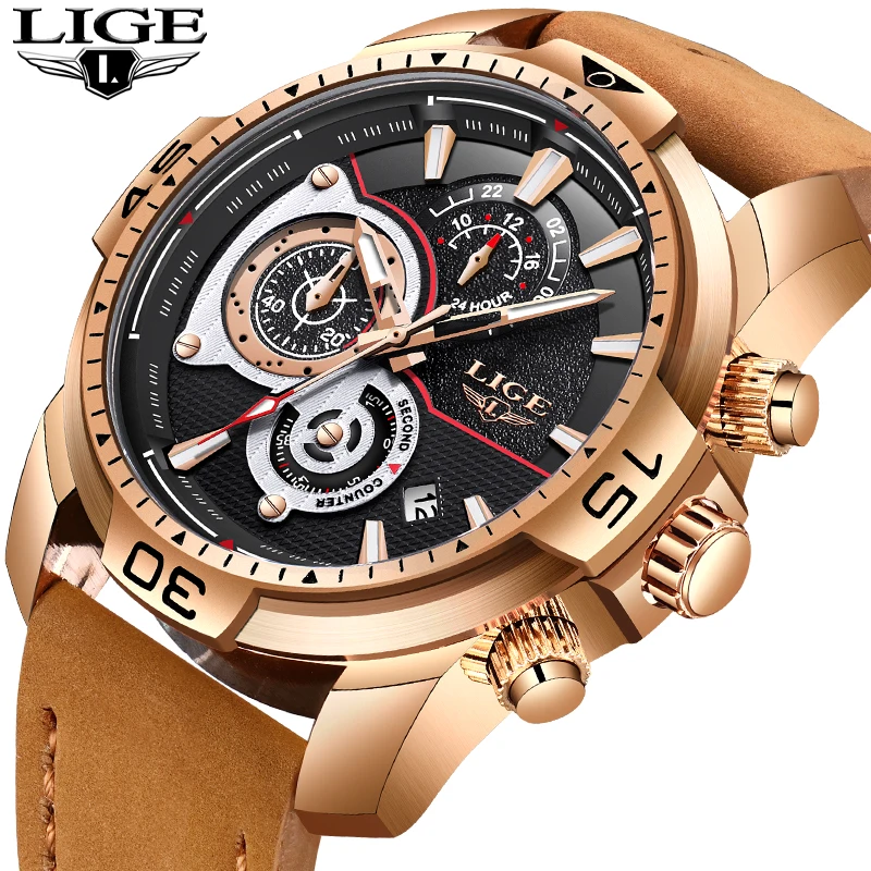 Relogio Masculino LIGE новые мужские часы Лидирующий бренд Роскошные бизнес кожа золотые