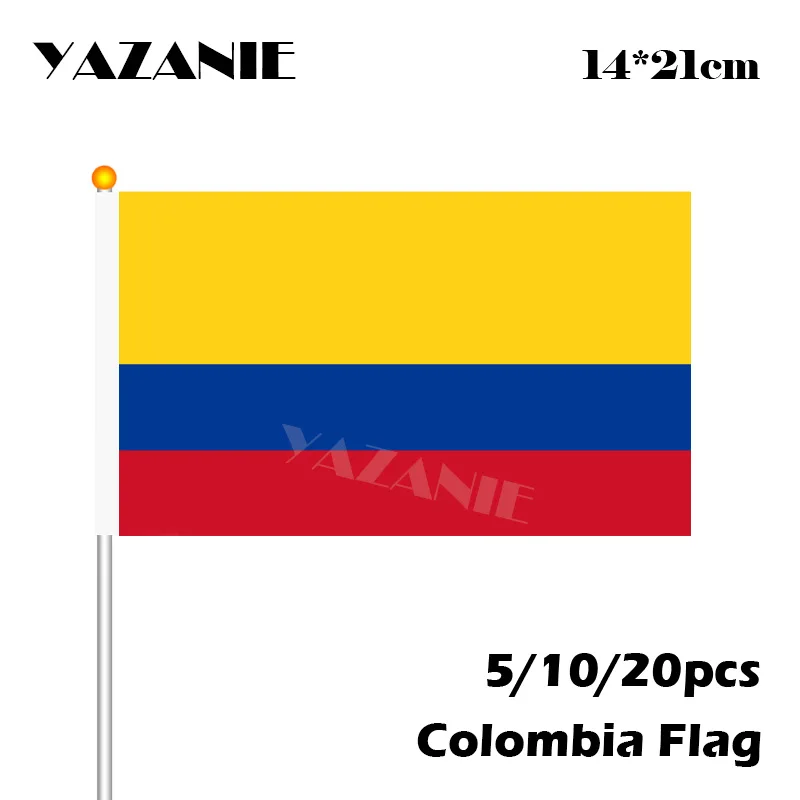 

YAZANIE 14*21cm 5/10/20pcs Colombia Fabric Flags with Plastic Hand Held Promotion Wholesale Small Colombia Waving National Flag