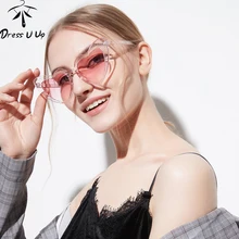 Gafas de sol DRESSUUP con marco brillante y ojo de gato para mujer, gafas de sol rosas con degradado Vintage de diseñador de marca con forma de corazón para mujer