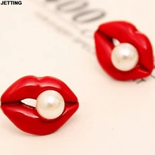 1 пара, женские модные серьги-гвоздики, сексуальные красные губы, розовые губы, пластиковые серьги-гвоздики из искусственного жемчуга, Женские Ювелирные изделия
