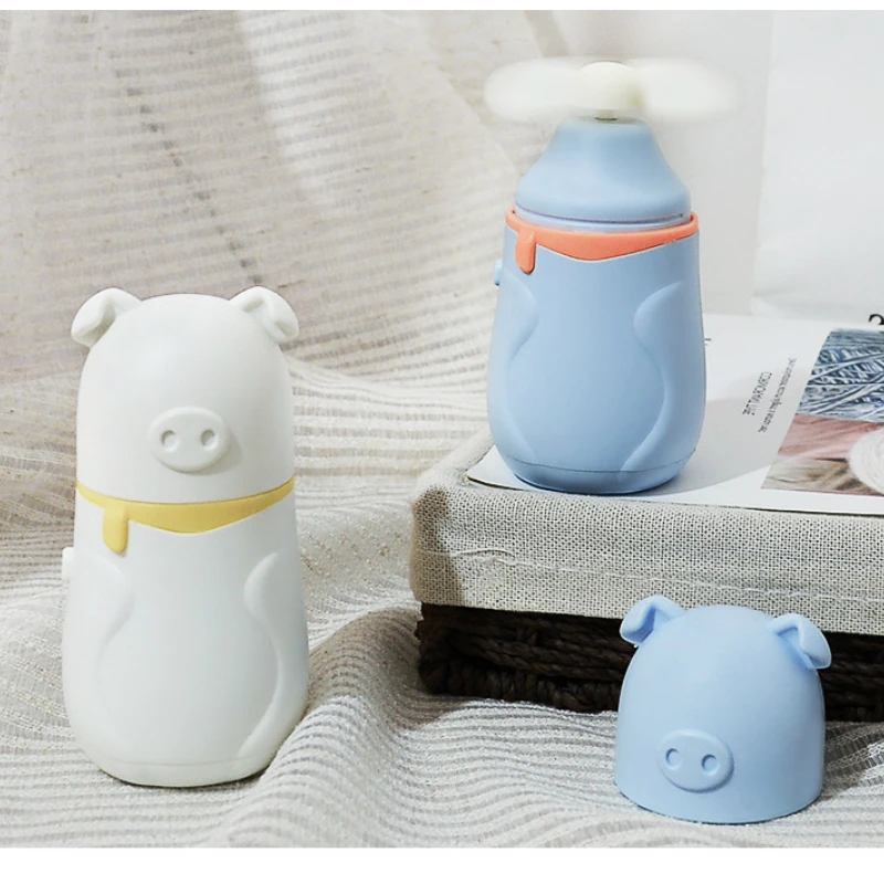 

Cartoon Pig USB Charging Fans Handheld Mini Rabbit Small Fan Portable Child Student Rechargeable Fan Air Cooler Kids Fan Cute