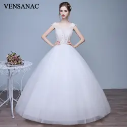 VENSANAC Illusion с круглым вырезом бальное платье кружевные свадебные платья 2018 плюс Размеры аппликации выдалбливают спинки Свадебные платья