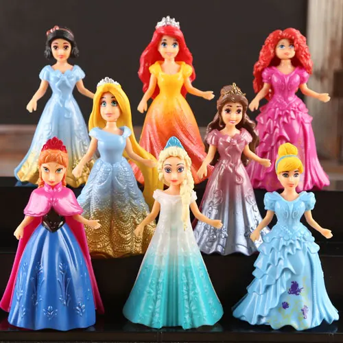 Disney Toys 8pcs/Lot 10cm Princess Cinderella Frozen Elsa Anna Pvc Action Figure Set Doll Dress Can Change Classic Toys For Kid Disney Toys 8pcs/Lot 10cm Princess Cinderella Frozen Elsa Anna Pvc Action Figure Set Doll Dress Can Change Classic Toys For Kid