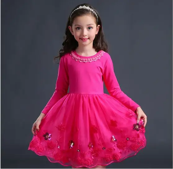 4-13Y Girl Cotton Tulle Dress 2017 Autumn Children Party Dresses Fashion Girl Fall Dress Embroidery Childrens Clothes 2 101-8