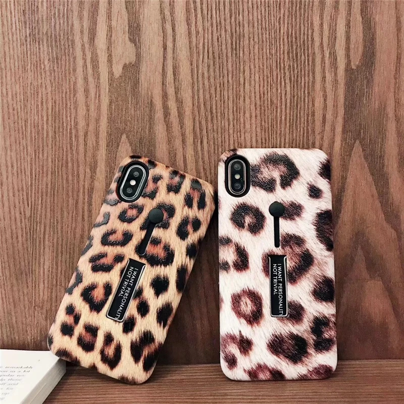 Leopard Print Case for iPhone XS XR Max 8 Plus Stand Anti fall Hard Case Cover for iPhone 6 6S