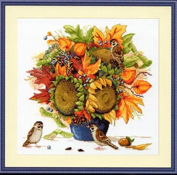 

14/16/18/28 High Quality Lovely Counted Cross Stitch Kit Sunflower and Bird Sunflowers Bouquet Vase merejka
