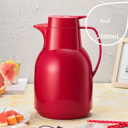 1.5L/2L термос для горячей воды, стеклянный вкладыш, домашний чайник, вакуумный термос, большая кофейная кастрюля - Цвет: Red-2L