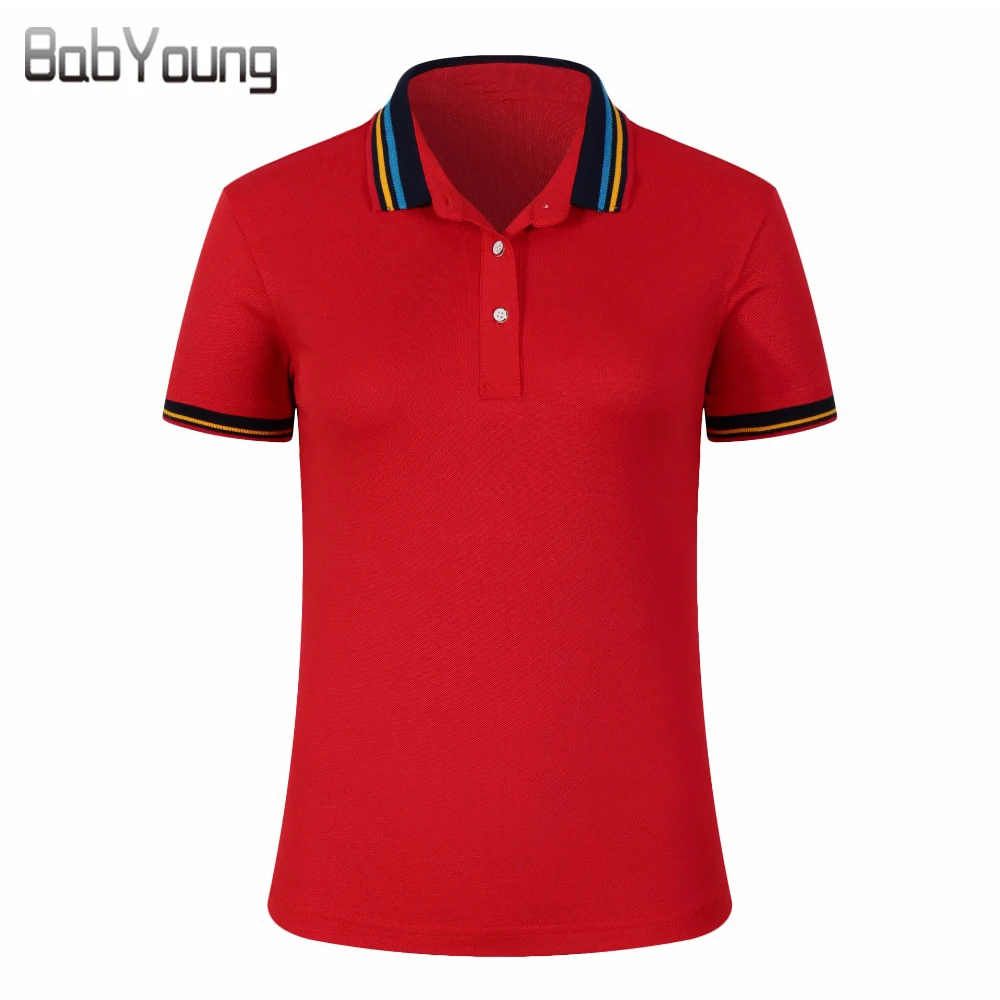 BabYoung 2017 Mulheres Verão Camisa Pólo de Algodão Collar Stripe Hit cor Camiseta de manga Curta Top Fino Camisa Polo Respirável Femme