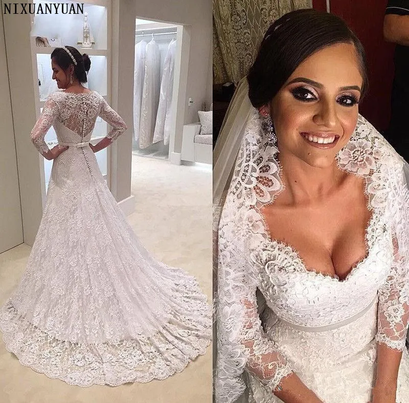 Sexy Sweetheart Mermaid Bridal Dress Long Sleeve Sash Full Lace Vintage Wedding Dresses 2019 Fashion Custom Made Wedding Gowns Sexy Sweetheart Mermaid Bridal Dress Long Sleeve Sash Full Lace Vintage Wedding Dresses 2019 Fashion Custom Made Wedding Gowns