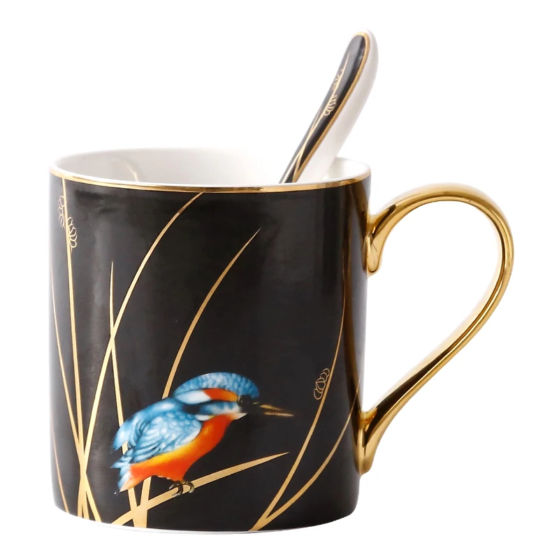 Изысканный Пастырское зимородок черный керамический Кубок краткое Птица узор кружка для кофе