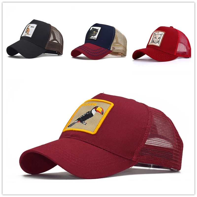 

HUOBAO Summer Embroidered Animal Baseball Caps Women Men's Trucker Hats Gorras Adjustable Breathable Mesh Snapback Hats