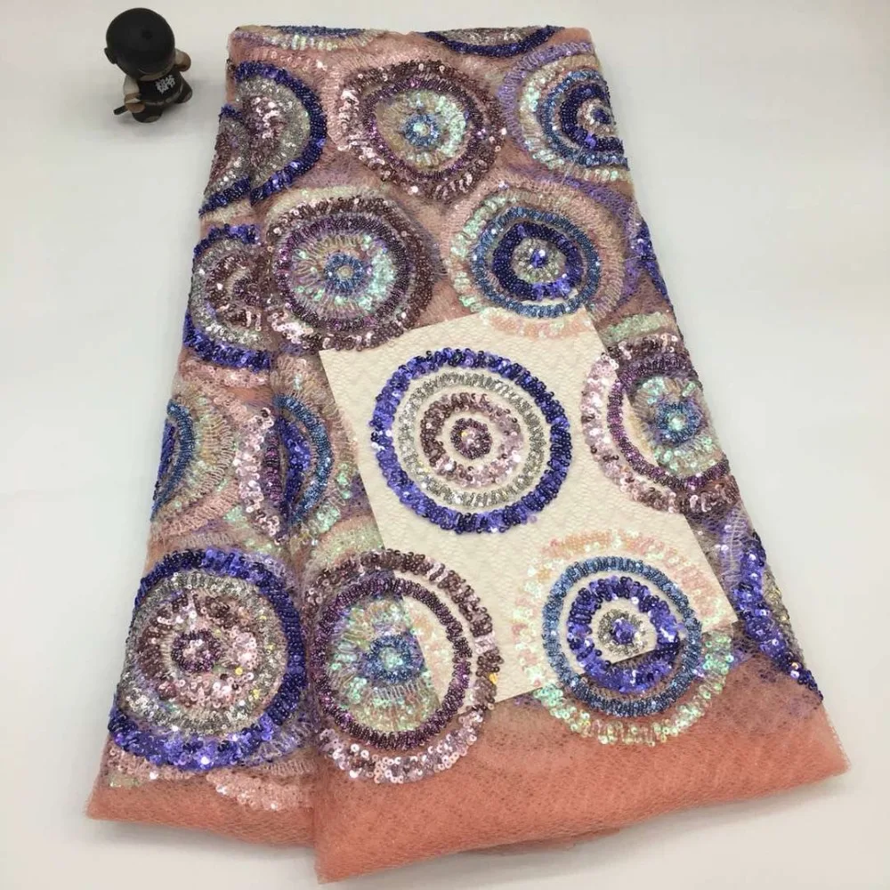 

The latest Nigeria lace high quality fabric with high quality sequins chiffon lace party dress fabric