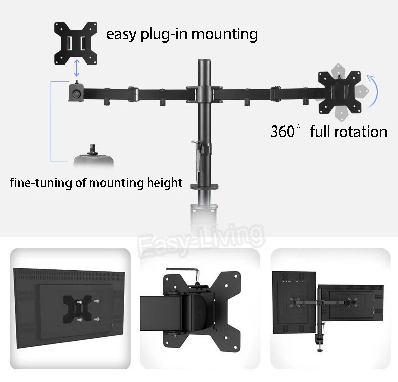 Telas de Movimento Suporte de Monitor de 360 Graus Completo Lcd Led Monitor Montagem Braço Carregamento 9kgs Cada Cabeça 4 10 -24 - Image 3