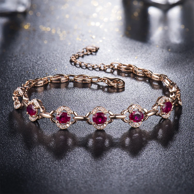 LOVERJEWELRY для женщин браслет Solid 18 к розовое золото натуральный Овальный рубиновый драгоценный камень Свадебная вечеринка женский браслет