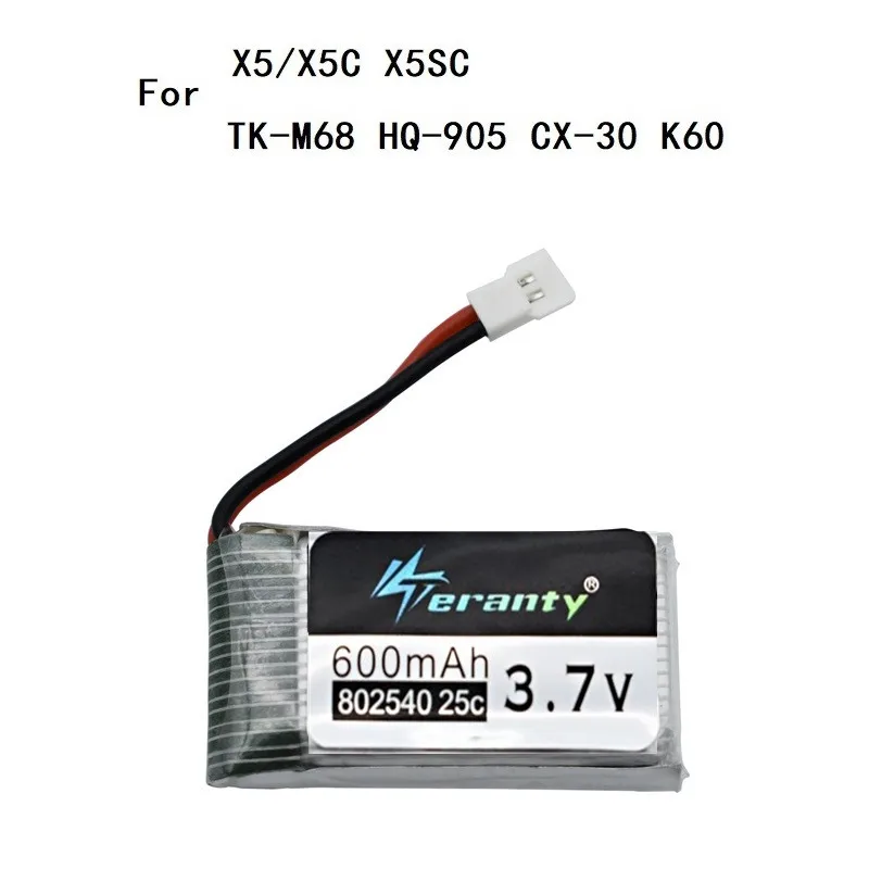 3,7 в 600 мАч 25c Lipo Батарея 802540 для Syma X5 x5c X5HC X5HW X5SW CX-30 M68 509 509 г 509 Вт 510 Квадрокоптер с дистанционным управлением Drone запасные части