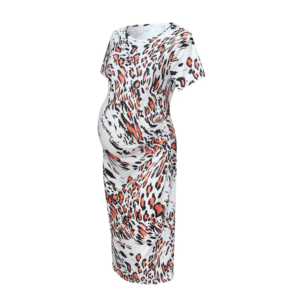 

Maternity Dresses Women Maternity Mom Leopard Print Pregnancy Breastfeeding Short Sleeve Dress Pregnant Clothes Pregnancy Dress