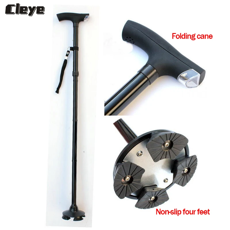 

2018 Sale Cleye Professional Old Man Walking Stick Non Slip Lighted Ultralight Sturdy Alloy Foldable Cane Crutches For Elderly